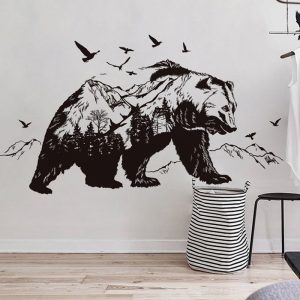 New Design Vinyl Wall Art Decals Room Decor Large Size Diy Home Decor Black Bears Fish Tattoo Mural Mountain Wall Sticker