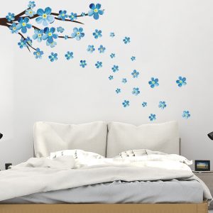 New style blue plum wall decals art living room sofa bedroom wall background decorations plum flower stickers wallpaper