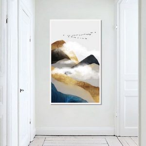 Nordic Abstract Golden Mountain Landscape Wall Art Canvas Painting White Cloud Art Poster Print Wall Picture for Living Room