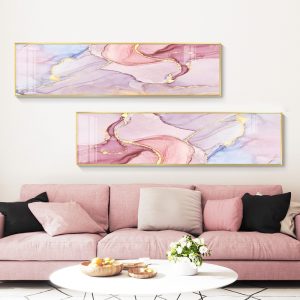Nordic Abstract golden wall art canvas Posters Prints Watercolor pink green Pictures Living Room morden print Unframed Poster