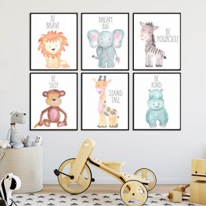Nordic Children's Room Mural Creative Cute Cartoon Animal Decoration Canvas Painting Wall Pictures for Living Room Home Decor