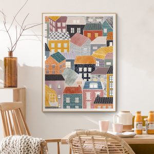 Nordic Colorful House Letter Landscape Wall Art Poster Scandinavian Style House Abstract Canvas Paingting Living Room Decor