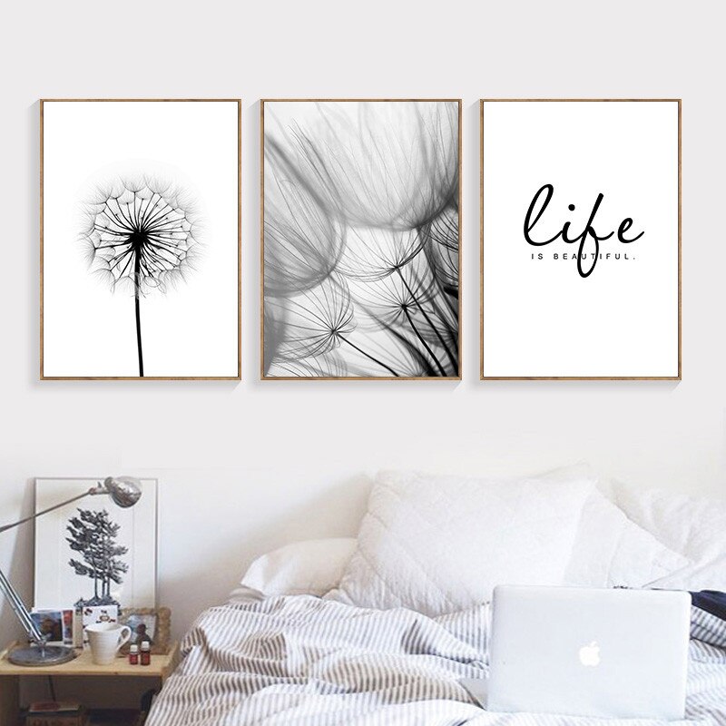 Nordic-Dandelion-Canvas-Painting-Posters-And-Prints-Black-White-Loves-Life-Quotes-Wall-Art-Pictures-For-2.jpg