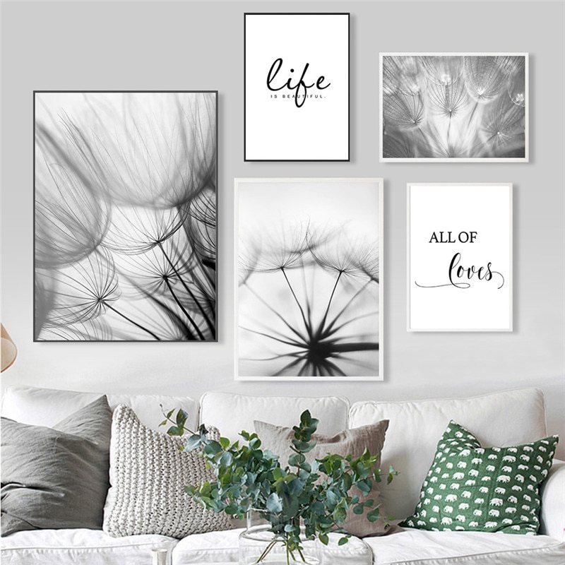 Nordic-Dandelion-Canvas-Painting-Posters-And-Prints-Black-White-Loves-Life-Quotes-Wall-Art-Pictures-For.jpg