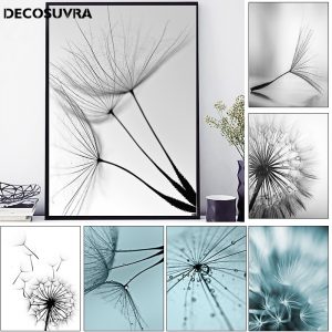 Nordic Dandelion Flower posters and prints living room scandinavian black and white wall art canvas abstract painting picture