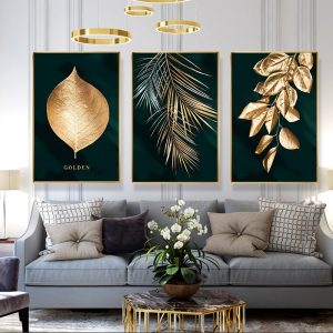 Nordic Decorative Painting Canvas Wall art Black golden leaves Modern Minimalist European Painting