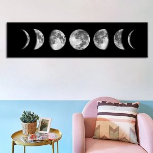 Nordic Eclipse of The Moon Canvas Poster Minimalist Print Universe Wall Art Picture for Living Room Decor Long Banner Art