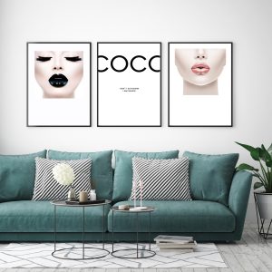 Nordic Fashion Women Black Pink Lips Canvas Painting COCO Wall Art Wall Pictures For Living Room Posters and Print Home Decor