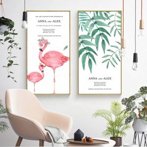 Nordic Flamingo Plant Leaf Wall Art Canvas Poster and Print Pink Minimalist Print Decorative Picture for Living Room Decor 5-22