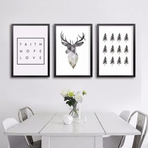 Nordic Geometric Elk Head Small Tree Canvas Painting Black White Letters Inspirational FAITH HOPE LOVE Poster Home Decor Picture