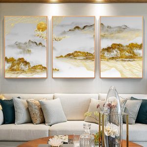 Nordic Golden Art Landscape Poster Abstract Canvas Painting Wall Art Home Decor Pictures For Living Room Bedroom Decoration