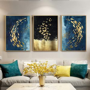 Nordic Golden Black Fish  Butterfly Wall Art Canvas Poster Print Canvas Painting Decorative Picture for Living Room Home Decor