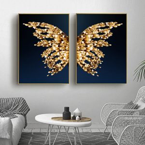 Nordic Golden Butterfly Wing Picture Canvas Painting Abstract Posters and Prints Wall Picture for Living Room Home Decor Cuadros