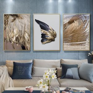 Nordic Golden Feather Poster Canvas Art Abstract Painting Pictures For Living Room Aisle Decoration Wall Art Home Decor