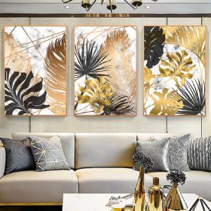 Nordic Golden Leaves Canvas Paintings Black Gold Luxyry Leaf Wall Art Posters Pictures Canvas Prints for Living Room Home Decor