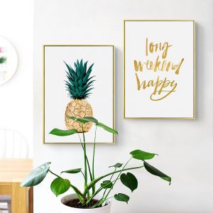 Nordic Golden Pineapple Green Leaves Canvas Painting Wall Art Poster Letter Art Print Modern Living Room Print Decoration 5-14