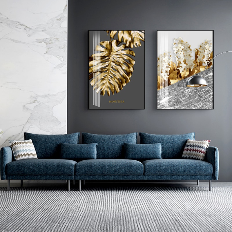 Nordic-Golden-abstract-leaf-flower-Wall-Art-Canvas-Painting-Black-white-feathers-Poster-Print-Wall-Picture-1.jpg