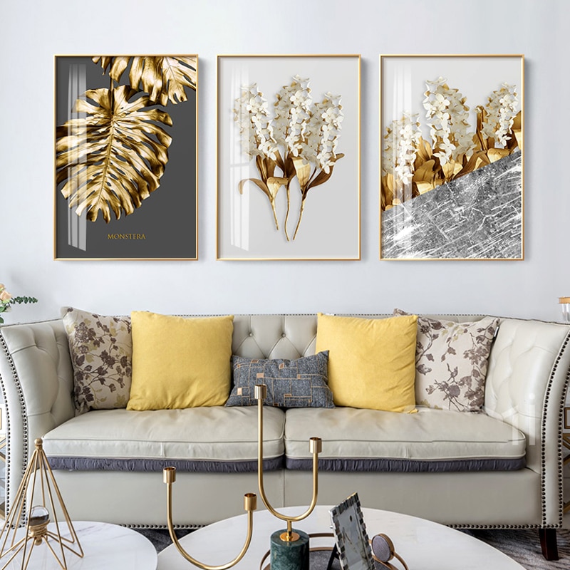 Nordic-Golden-abstract-leaf-flower-Wall-Art-Canvas-Painting-Black-white-feathers-Poster-Print-Wall-Picture-3.jpg