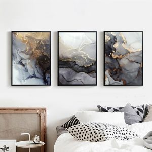 Nordic Grey Golden Fluid Art Marble Texture Abstract Wall Art Canvas Poster And Print For Modern Home Living Room Decoration
