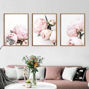 Nordic Light Pink Peonies Flowers Canvas Paintings Gallery Modern Romantic Posters Print Wall Art Bedroom Wall Poster Unframed