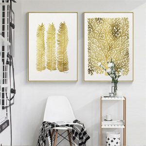 Nordic Lucky Leaf Yellow Fortune Tree Canvas Painting Home Living Room Abstract Hanging Poster Picture Print Scandinavian Decor