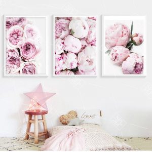 Nordic Minimalist Posters and Prints Pink Peony Flower Kids Room Decor Canvas Painting Wall Art Picture for Living Room No Frame