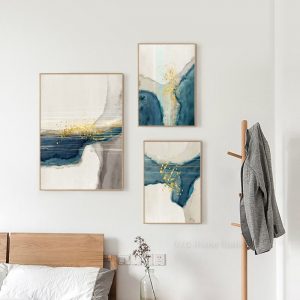 Nordic Minimalistic Abstract Watercolor With Gold Foil Art Print Canvas Painting Poster Mural For Modern Home Living Room Decor