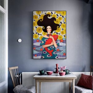Nordic Modern Cartoon Girl and Fish Abstract Romantic Style Canvas Painting Art Print Poster Picture Wall Living Room Home Decor
