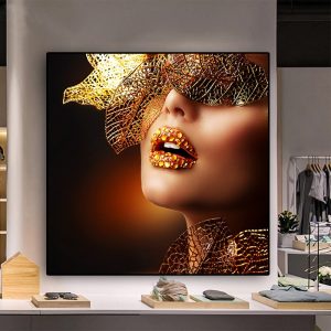 Nordic Modern Gold Lips Fashion Sexy Women Canvas Painting Black and White Posters and Prints Wall Picture for Living Room Decor