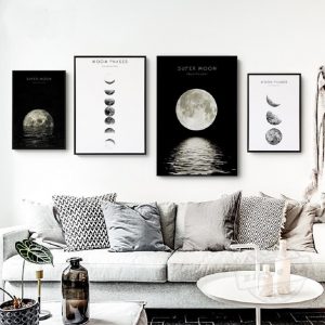 Nordic Moon Canvas Prints Posters Black and White Minimalist Wall Art Canvas Paintings Pictures for Living Room Home Decoration