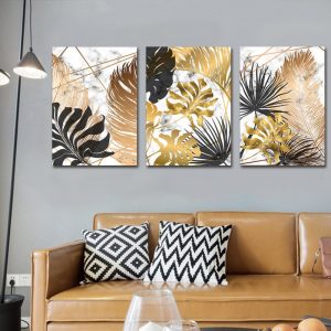 Nordic Plant Wall Art Poster Gold Leaf Print on Canvas Painting Marble Abstract Wall Pictures For Living Room Kitchen Decoration