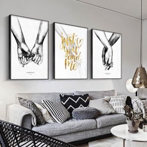 Nordic Poster Black And White Holding Hands Canvas Prints Lover Quote Wall Pictures For Living Room Abstract Minimalist Decor