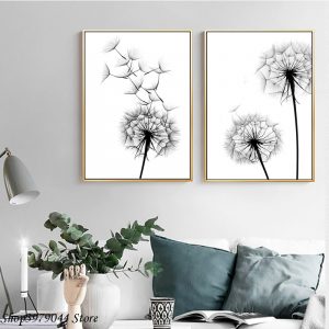 Nordic Poster Black And White Painting Dandelion Wall Art Minimalist Canvas Poster Modern Wall Pictures For Living Room Decor