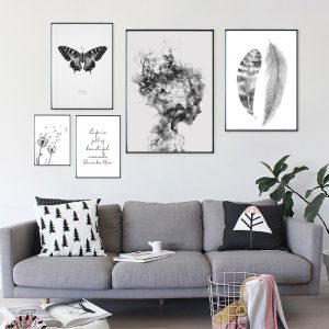 Nordic Poster Black And White Pictures Feather Paintings Butterfly Art Print Abstract Posters And Prints Living Room Wall Decor