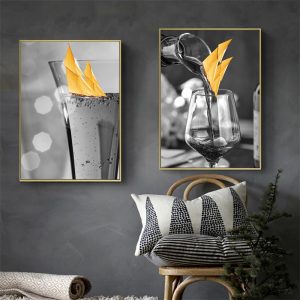 Nordic Poster Black and Yellow Sailboat In The Cup Canvas Painting Wall Art Pictures Poster Wall Decoration Home Decor 5-15