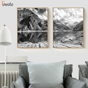 Nordic Poster Lake Forest Mountain Minimalist Print Winter Landscape Canvas Painting Scandinavian Wall Art Decoration Picture
