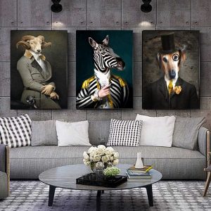 Nordic Retro Nostalgia Gentleman Canvas Painting Wall Art Goat Zebra Animal Posters And Prints Wall Pictures for Living Room