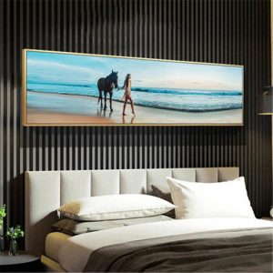 Nordic Simple Sea Beach Scenery Landscape Couple Bedroom Horizontal Version Bedside Decor Canvas Painting Wall Art Painting