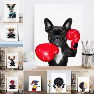 Nordic Style Boxing Dog Canvas No Frame Art Print Painting Poster Funny Cartoon Animal Wall Pictures For Kids Room Decoration