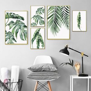 Nordic Style Canvas Painting Wall Art Posters and Prints Green Leaf Wall Canvas Wall Pictures for Living Room Decorative Picture