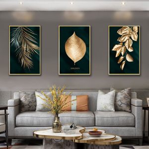 Nordic Style Decoration Golden Plant Leaves Picture Wall Poster Modern Abstract Canvas Print Painting for Living room Home Decor