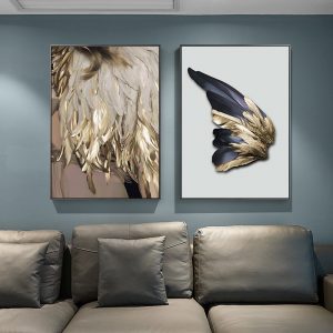 Nordic Style Golden Wings Feathers Canvas Painting on The Wall Art Posters and Prints Scandinavian Picture for Living Room Decor