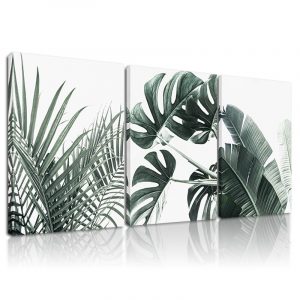 Nordic Tropical Wall Art Botanical Canvas Painting Framed Gallery Poster Monstera Banana Leaf Palm Ready To Hang Home Picture