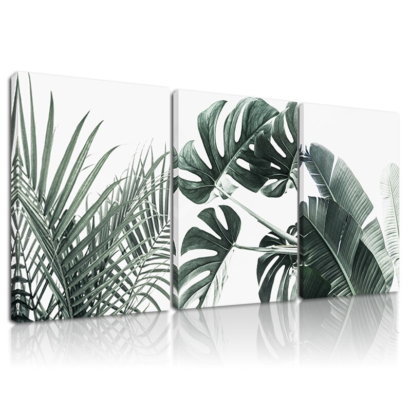 Nordic Tropical Wall Art Botanical Canvas Painting Framed Gallery Poster Monstera Banana Leaf Palm Ready To Hang Home Picture Nordic Wall Decor