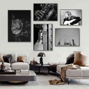 Nordic Vintage Fashion Poster Guitar Band Music Canvas Painting Black and White Wall Art Print Modern Living Room Home Decor