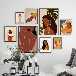 Nordic Vintage Poster Abstract Girl Leaf Plant Canvas Painting Posters and Print Wall Art for Living Room Home Decor (No Frame)