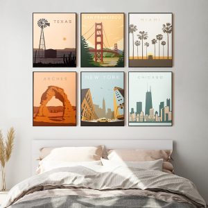 Nordic Vintage Travel Cities Poster New York San Francisco Chicago Texas Landscape Art Canvas Painting Wall Pictures Home Decor