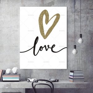 Nordic Wall Pictures Living Room Art Canvas Painting  Abstract Love Letter Golden Black Decoration Pictures Scandinavian