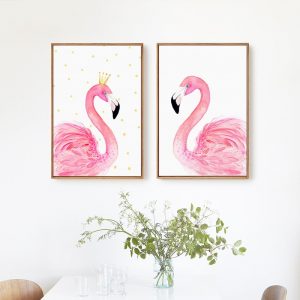 Nordic Watercolor Crown Flamingo Canvas Art Painting Print Posters Picture Wall Living Room Children's Bedroom Home Decor Mural