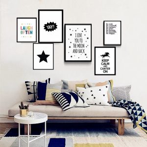 Nordic black Stars Starry Canvas Print Art Wall Painting Pictures for kids room decor,frame not include